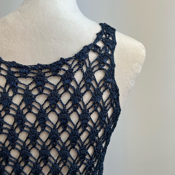 Navy Blue Heavy Knit Nylon Crochet Top Women’s Size Small Crochet Coverup - Picture 10 of 10